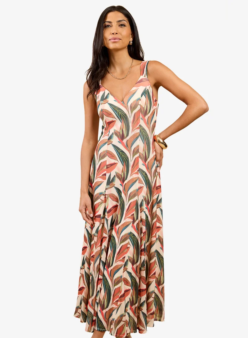 Little Mistress Leaf Print Maxi Dress